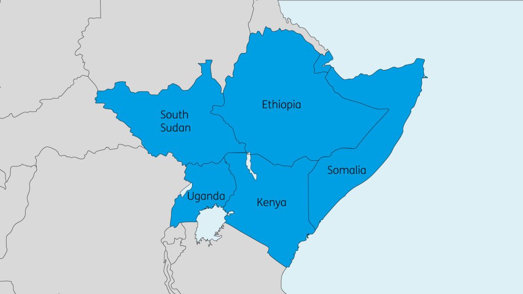 Map of East Africa showing where drought is